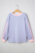 Slouchy Striped Contrast Trim Oversized Loungewear Pullover Top